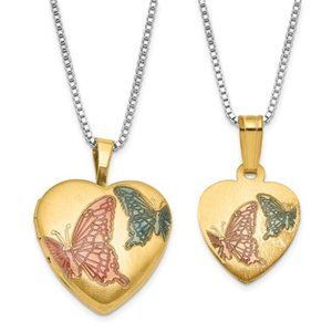 Mommy & Me Sterling Silver Gold-plated Enamel Butterfly Heart Locket Pendant Set